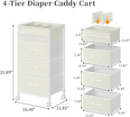 4-Tier Baby Diaper Caddy Organizer Cart with 3 Storage Drawers, Rolling Cart with Dividers & Side Pockets for Nursery, Baby Essentials, Toys, Wipes & Creams, Portable Kids Storage Cart & Station