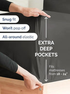 Extra Deep Cal King Fitted Sheet - Hotel Luxury Single Fitted Sheet Only - Easily Fits 18 inch to 24 inch Mattress - Ultra Soft, Wrinkle Free with Extra Deep Pockets - Breathable & Comfy - Charcoal