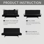 Easy-Going Stretch Futon Slipcover Armless Futon Bed Cover Furniture Protector Without Armrests with Elastic Bottom for Kids, Soft Jacquard Fabric Small Checks (Medium, Black)