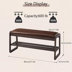 Achicsofar Shoe Rack Bench,2 Tier Solid Wooden Entryway Bench with Shoe Storage, Shoe Rack with Cushion for Living Room, Hallway(Brown, 31.5")