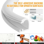 AUAUY 78" Cord Hider for Wall Mount TV, Self Adhesive Silicone Cord Covers, Flexible Hiding Wires on Wall, Cable Cover Raceway Kit for Wires, Home Office, Walls & Floors, White(0.55" W x 0.43" H)