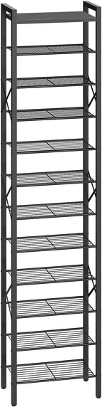 YATINEY 12-Tier Narrow Shoe Rack, Tall Shoe Rack for 12-24 Pairs, Slim Shoe Storage Organizer with Wooden Top, Space Saving, Metal Frame, for Entryway, Black SS61BB