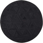 Black Round Rug 4x4 ft – Soft Anti-Slip Modern Faux Leather Area Carpet with Textured Geometric Pattern Rug for Living Room, Bedroom, Dining, Kids Room, Playroom, Lounge & Home Decor