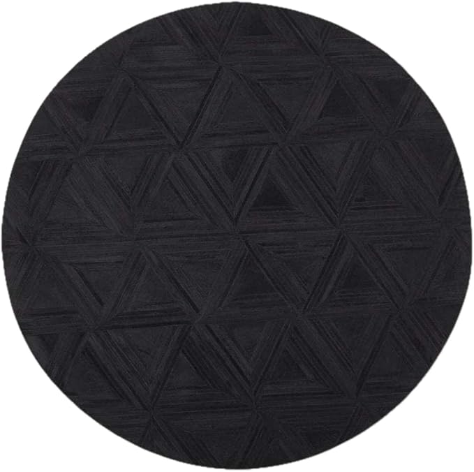 Black Round Rug 4x4 ft – Soft Anti-Slip Modern Faux Leather Area Carpet with Textured Geometric Pattern Rug for Living Room, Bedroom, Dining, Kids Room, Playroom, Lounge & Home Decor