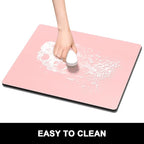 Rnivvi Dish Drying Mat for Kitchen Counter, 16 x 18" Cute Absorbent Heat Resistant Drying Pad with Non-slip Rubber, Coffee Bar Mats for Coffee Machine Dish Rack Kitchen Decor Accessories, Pink