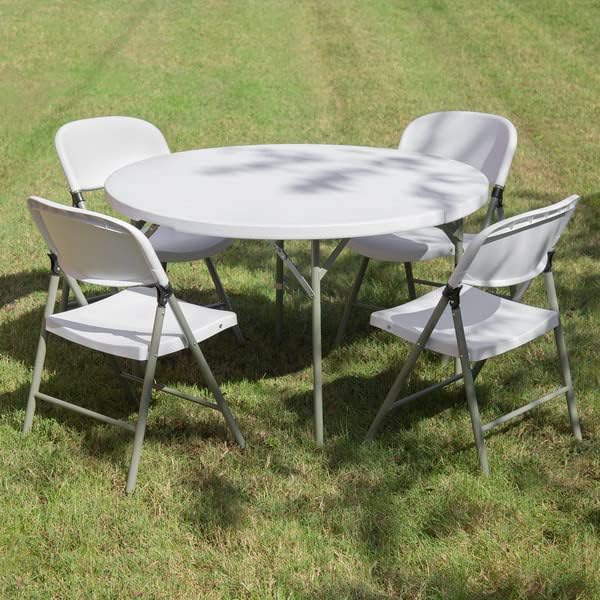 PRO&Family Commercial Round Folding Table, White Top, Powder-Coated Steel Frame, High-Impact Polyethylene Construction, Perfect for Wedding, Party, Shool, Church. (3, 48")