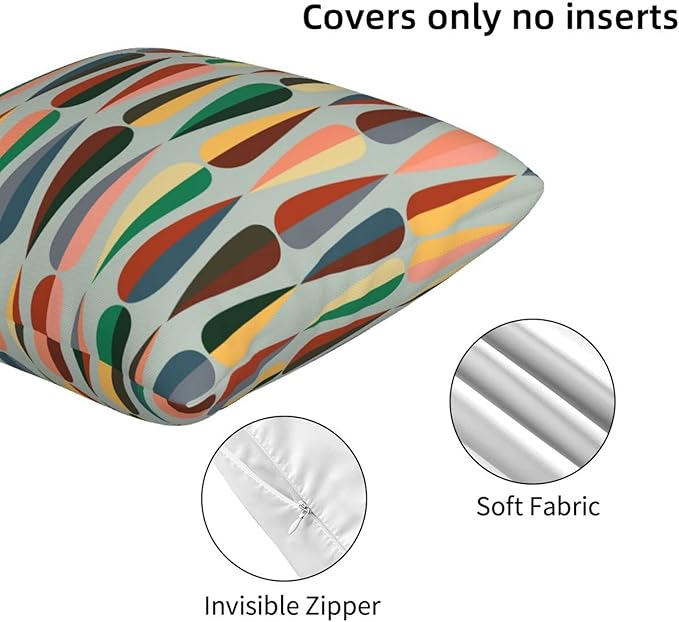bassyil Mid Century Retro Drop Throw Pillow Covers Decorative Linen Pillow Cases Set of 2 Square Cushion Cover for Couch Sofa Bedroom Patio 18x18 Inch