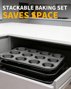 Ymiton Nonstick Baking Pans Set, 19 PCS Stackable Bakeware Sets, Oven Pan Set Includes Baking Tray, Cookie Sheet, Cake Pans, Loaf Pan, Muffin Pan, Silicone Cups