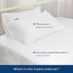 Moonsea Extra Deep Pocket Air Mattress King Sheet Set - 3Pcs Side Storage Pocket Fitted Sheet & Pillowcase King Size Deep Pocket Sheet Set Easily Fits 16in to 24in Pillow Top Air Bed Mattress-White