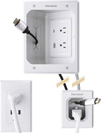 Perlegear in Wall Cable Management Kit, USB & Type C PortsTV Cord Hider & Cable Hider, Wire Hider with Recessed Power, Includes Drill Template, Dust Bag, Drywall Saw, Extension Cable