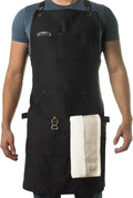 Asaya Chef and BBQ Apron with Bottle Opener and Hand Towel - 10oz Cotton Canvas, Stainless Steel Hardware - Cross Back Straps