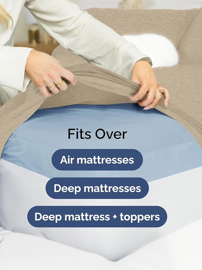 Extra Deep Twin Fitted Sheet - Hotel Luxury Single Fitted Sheet Only - Easily Fits 18 inch to 24 inch Mattress - Ultra Soft, Wrinkle Free w/Extra Deep Pockets - Breathable & Comfy - Heathered Beige