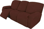 Easy-Going 8 Pieces Recliner Sofa Stretch Sofa Slipcover Sofa Cover Furniture Protector Couch Soft with Elastic Bottom Kids, Spandex Jacquard Fabric Small Checks Coffee
