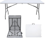 Folding Table 6ft Foldable Table with Built in Handle & Steel Legs / 6FT Heavy Duty Folding Portable,Perfect for Party, Dining Indoor/Outdoor Events, Tailgating & Backyard BBQ, White