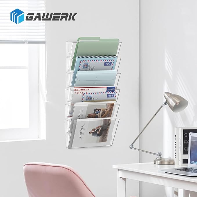 Gawerk Clear Acrylic Single Pocket, Plastic Hanging Wall Mount File Holder for Office Home (Clear, 8 Pack)