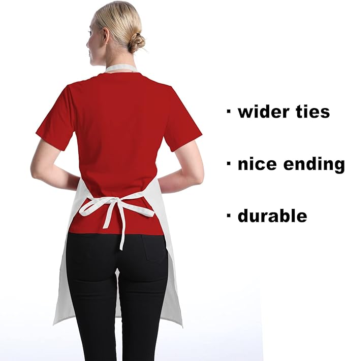 12 Pcs Bib Bulk White Aprons for Women Men Adult Girls Unisex with 2 Pockets, Baking Cooking Kitchen Painting Apron (White,12 pcs)
