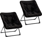 Comfy Saucer Chair for Adults, Set of 2, Soft Faux Fur Bedroom Chair, Accent Dorm Chairs, Flexible Living Room Reading Chairs, Oversized Folding Seat for Teens, X-Large, Black