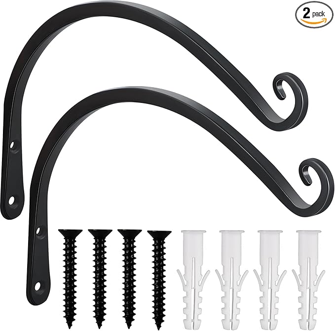 Gtongoko 2 Pack 12 Inch Plant Hangers Outdoor Metal, Plant Hooks for Wall Indoor, Outdoor Hooks for Hanging Bird Feeders, Plant Bracket, Lanterns, Wind Chinme, Black