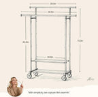 Double Rods Clothes Rack, Rolling Clothing Rack for Hanging Clothes Closet Rack with Wheels, Metal Portable Garment Rack with Double Shelves for Bedroom Laundry Living Room, Matte Black