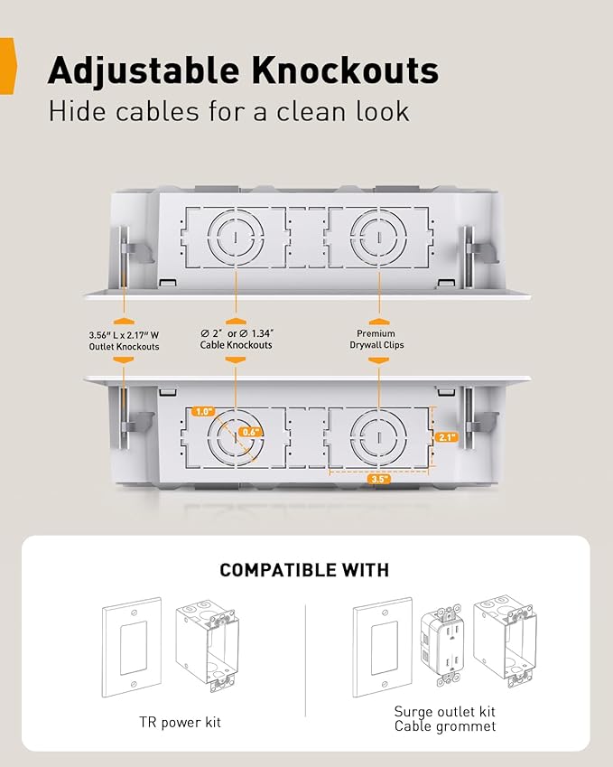 Perlegear 9″ in-Wall Media Box, Electrical Box, Recessed Outlet Box and Media Enclosure for One Connect Box & Network Switches, Cable Management Kit with Cutting Template, Dust Bag & Drywall Saw