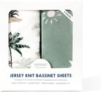 GRSSDER Stretchy Ultra Soft Fitted Bassinet Sheet Set 2 Pack, Breathable and Universal Fit for Bassinets Baby Cradle Moses Basket Oval Rectangle Mattress Safe and Snug