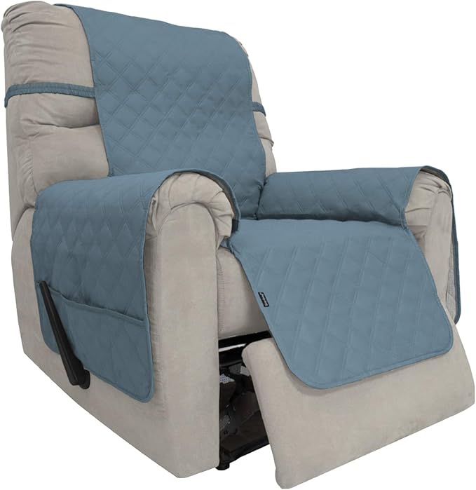 Easy-Going Sofa Slipcover Waterproof Recliner Chair Cover Non-Slip Fabric Couch Cover for Living Room Washable Furniture Protector for Pets Kids Children Dog Cat (Recliner, Light Blue)