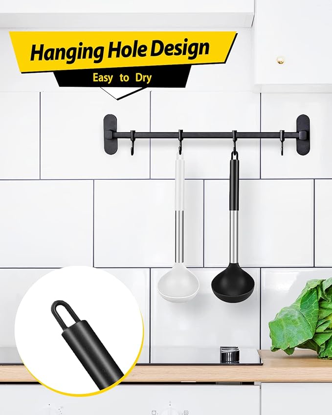 Pack of 2 Ladle Spoon,Silicone Large Spoon for Soup,Non Stick Kitchen Utensils with High Heat Resistant,BPA Free Perfect Kitchen Tools for Cooking, Stirring,Serving Soups (BLACK-WHITE)