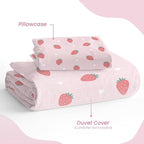 SANDJEST Strawberry Duvet Cover Sets Twin Size for Kids Girls, Include 1 Polyester Comforter Cover 68x86 Inches and 1 Pillowcase 20x26 Inches, Comforter Not Included, Gift for Christmas Birthday
