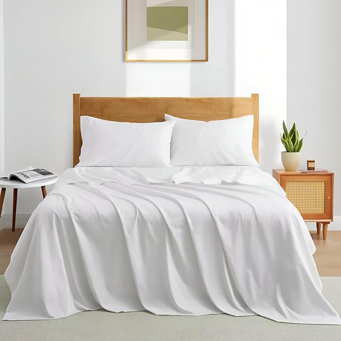 California King Sheet Set - Luxury 338 Thread Count 100% Egyptian Cotton Sateen, Deep Pocket Sheets with All Around Elastic for a, Hotel Quality Bedding Set (White Solid)