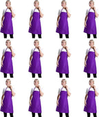 12 Pcs Purple Bib Bulk Aprons for Women Men Adult Girls Unisex with 2 Pockets, Painting Baking Cooking Kitchen Apron (Purple,12 pcs)