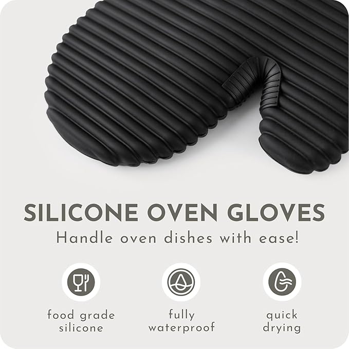 Extra Long Silicone Oven Mitts and Pot Holders Sets | Heat Resistant 500°F BPA-Free Food Grade Silicone Hot Pads & Kitchen Mittens | 4-Piece Set of Oven Gloves & Potholders for Kitchens.