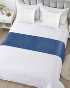 Retro Farm Linen Flax Bed Runners for Bedroom Hotel,Decorative Bedding Scarf Blue Solid Color Ocean Bed End Blanket Bedding Runner Scarves for King Size Bed,102x20in