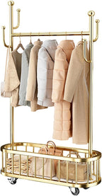 Takywep Rolling Clothing Rack with Wheels and Basket Storage – Metal Moveable Garment Rack, Heavy-Duty Coat Rack for Hanging Clothes, Bedroom, Boutique, Laundry Room