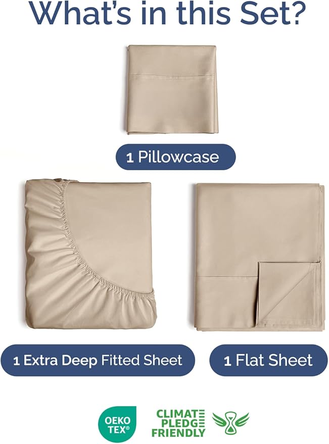 Extra Deep Pocket Twin XL Sheets - 3 Piece Breathable & Cooling Bed Sheets - Hotel Luxury Bed Sheet Set - Soft, Wrinkle Free & Comfy - Easily Fits Extra Deep Mattresses - Deep Pocket Cream Sheets Set