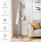 Tangkula Wooden Tree Coat Rack Freestanding, Entryway Coat Stand with 8 Hooks, Height Adjustable Coat Tree, Coat Hanger Stand for Home Office Hall Entryway