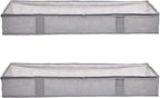 Amazon Basics Under Bed Storage Bags for Clothes and Blankets, Foldable Fabric Zipper Container with Clear Window and Reinforced Handles, Space Saving, 18 x 42 x 6 inches, Gray, 2-Pack