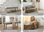 Zihanhome Entryway Bench, Chenille Upholstered Shoe Benches for Bedroom, Ottoman Benches with Solid Wood Shelf, Storage Bench for Hallway, Living Room(Grey)