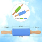 Mini Silicone Rolling Pin for Kids, Non-stick Surface Wood Handle, 9 Inch 10 Pack