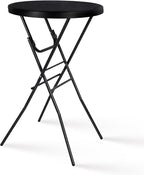 Byliable Cocktail Table 28in High Top Round Folding Indoor Outdoor, Plastic Bar Height Foldable Bistro Tall Table for Party, Patio, Dining Room, Kitchen, Events, Removable Locking Legs, Black