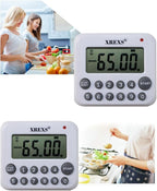 XREXS Digital Kitchen Timer Magnetic Countdown Up Cooking Timer Clock with Magnet Back and Clip, Loud Alarm, Large Display Minutes and Seconds Directly Input-White (2 Pcs, Battery Included) PS-367