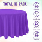 Ragnhild 16 Pack Purple Plastic Tablecloth for Round Tables, Premium Decorative Purple Disposable Table Cloths for Parties, Bulk Round Party Table Cover for Birthday Anniversary Graduation, 84 Inch