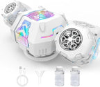 Rechargeable Dual-Nozzle Bubble Machine, 360° Auto Rotation Bubble Blower with Remote Control & RGB Lights, 30k Bubbles/Min, USB-C Bubble Maker for Kids Toddlers Parties Wedding Outdoor Birthday Gift