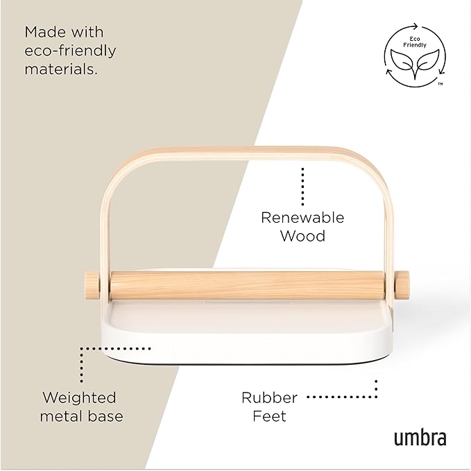 Umbra Bellwood Napkin Holder with Weight and Carrying Handle, White/Natural