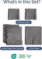 Extra Deep Pocket Split King Sheets - 5 Piece Breathable & Cooling Bed Sheets - Hotel Luxury Bed Sheet Set - Soft, Wrinkle Free & Comfy - Easily Fits Extra Deep Mattresses - Dark Grey Sheets Set