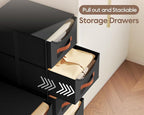 Homsorout Stackable Storage Drawers - Collapsible Storage Bins with Drawers, 4 Pack Closet Shelf Organizer Basket, Fabric Pull Out Organizer for Bedroom, Living Room, Dorm, Black