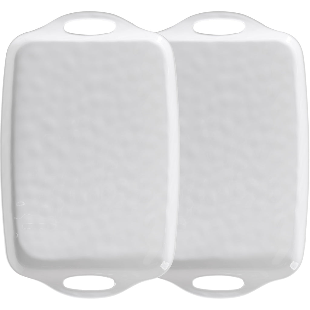 ZAROCRUS Extra Large Serving Tray with Handles, 19 x12 inch, Set of 2, Melamine Platters for Serving Food, Turkey, Cookie, Farmhouse Rectangular Brekfast Tray, Dishwasher Safe, Gray