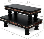 Wood Tray Pedestal Stand, Waterproof Bathroom Counter Organizer, Modern Farmhouse Riser for Soap/Candle/Sponge Black Set （Middle+ Small