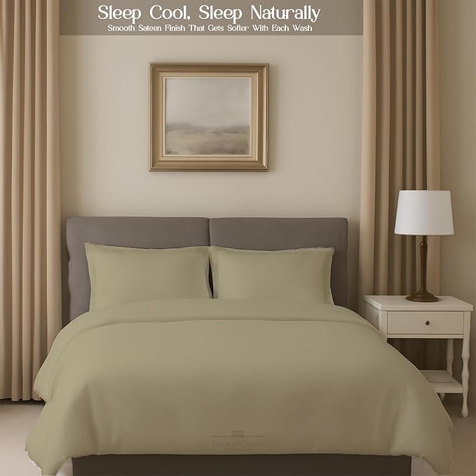 Sleeper Sofa 4 Piece Bed Sheet Set Premium Quality 100% Cotton 500 Thread Count, Smooth & Super Soft Sateen Weave, Extra Soft Bed Sheets, Wrinkle Free, 8 Inch Deep Pocket (Full, Beige)
