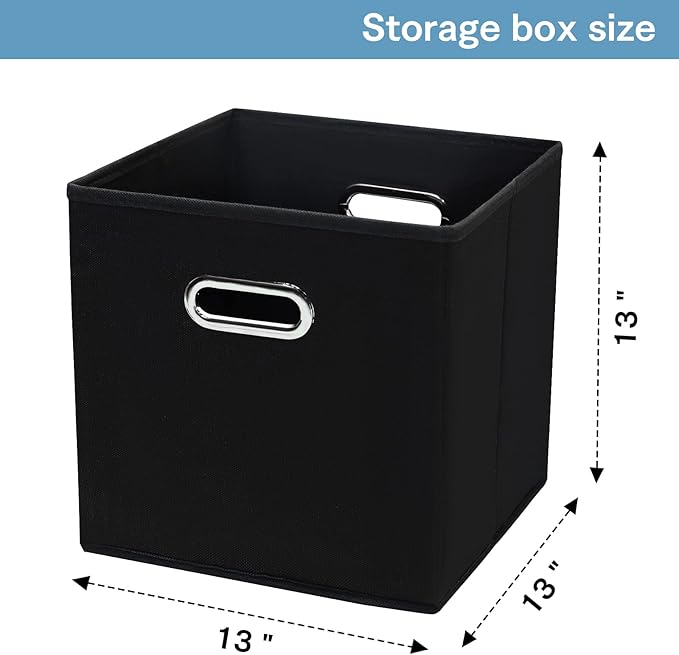 Black Fabric Cubby Storage Bins，13x13x13 Inches ，Cube Organizer Bin Foldable Storage Boxes with Dual Handles Fabric Organizer Box and collapsible Storage basket，Set of 3 ，Black