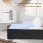 Round Paper Rope Storage Basket Wicker Baskets for Organizing with Handle Decorative Storage Bins for Countertop Toilet Paper Basket for Toilet Tank Top Small Baskets,Black